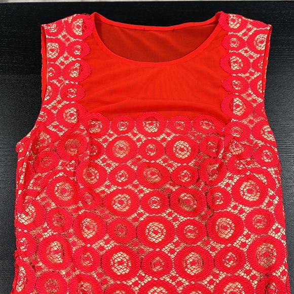 Bebe Red Lined Lace Bodycon Mini Dress with Mesh Inserts - XS - Picture 4 of 12